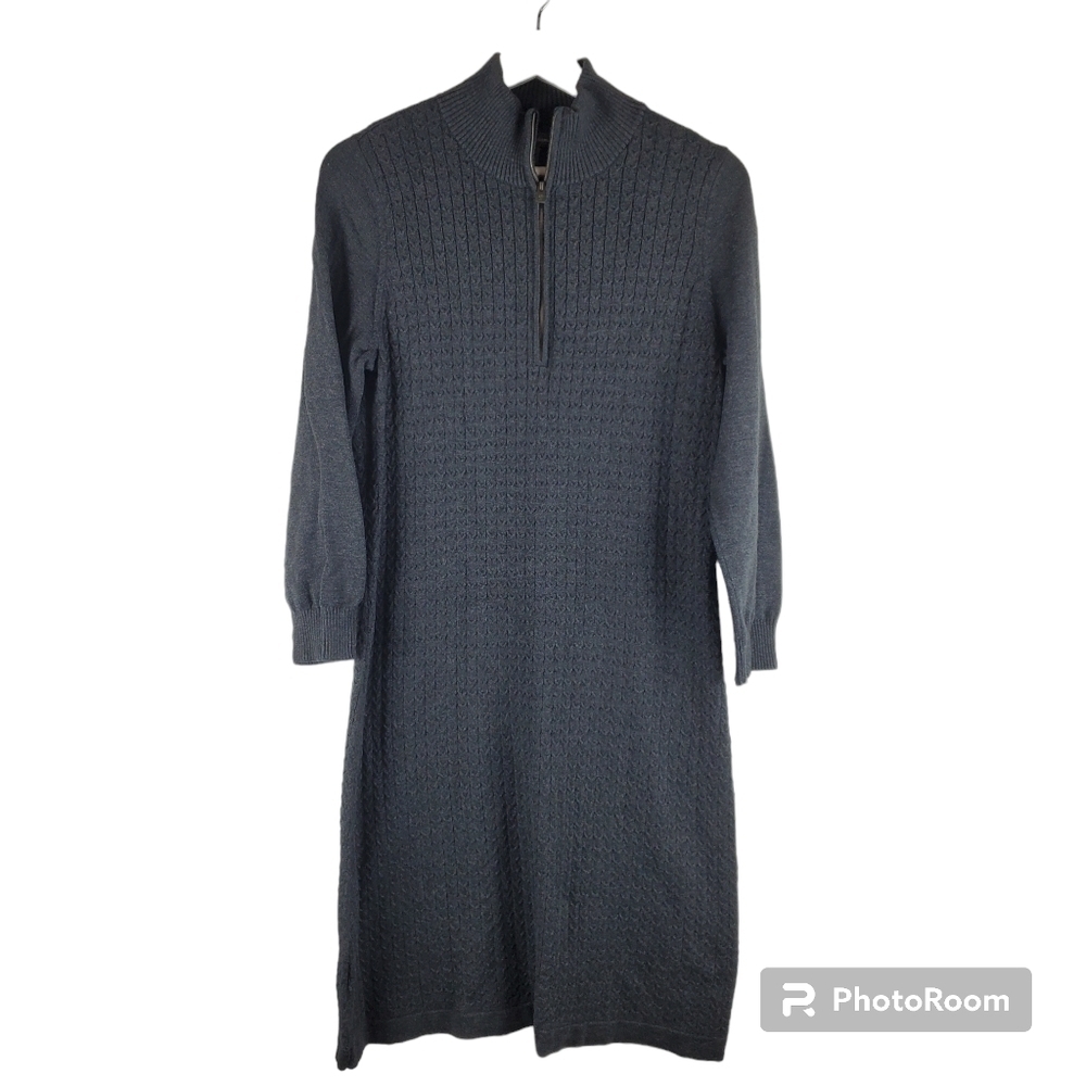 Tommy Bahama Sweater Dress Womens Large Gray Cable‎ knit Cotton Blend Mockneck
